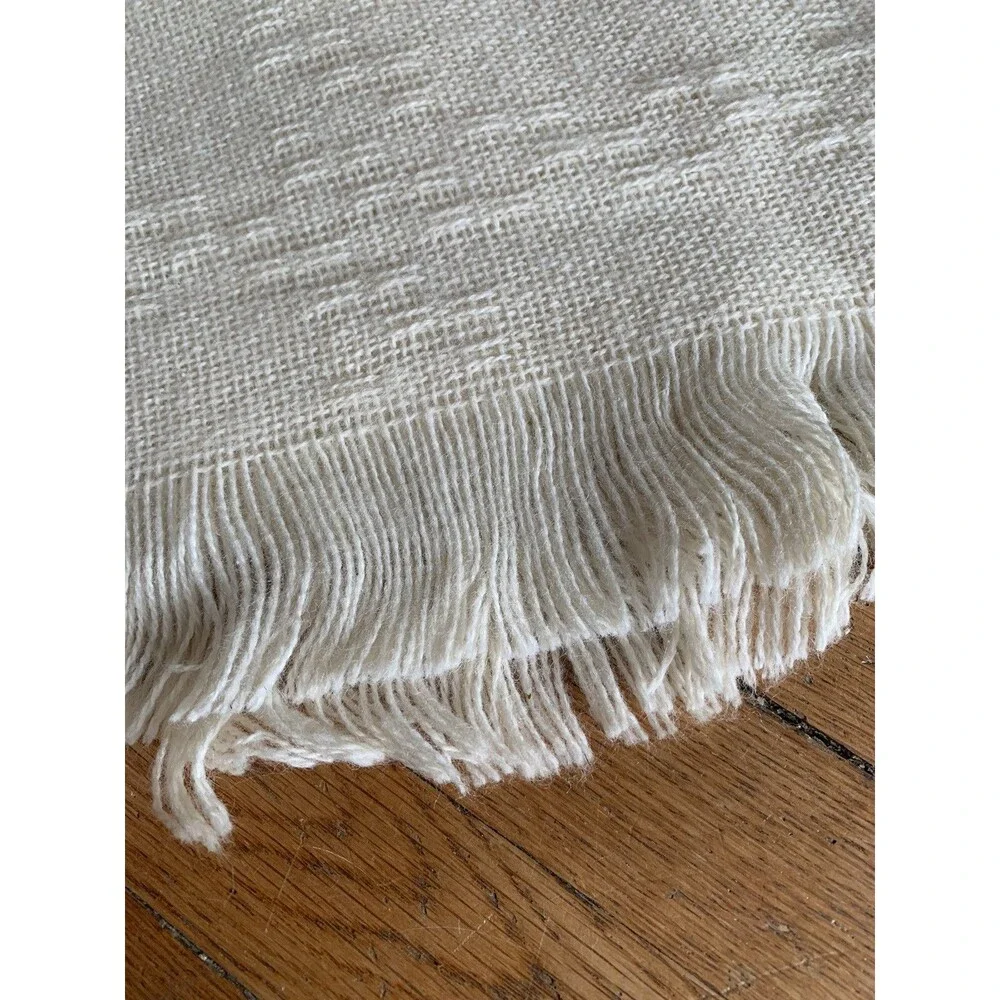 Vintage Faribo Throw Blanket 60% Wool Cream Yellow Color 46”x 52” USA